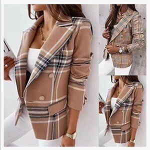 NEW Double Breasted Plaid Blazer Jacket Coat